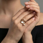 Sea Cut Yellow Gold Ring with Charms - Image 2
